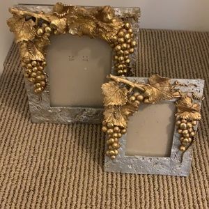 Set of 2 Vintage Ceramic Metallic Silver & Gold Grapevine Picture Frames